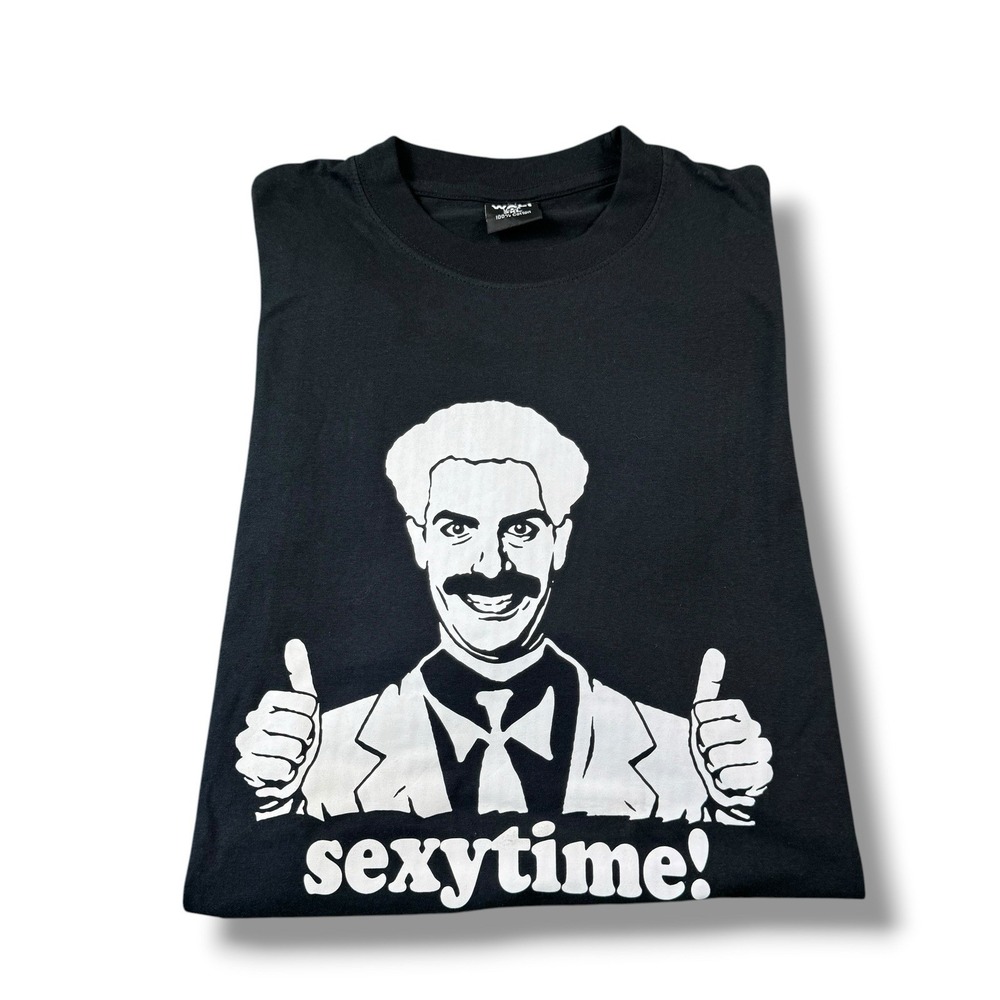 VTG Borat Movie Sexytime! Promo T-Shirt Black/White Graphic Funny Mens XL EUC